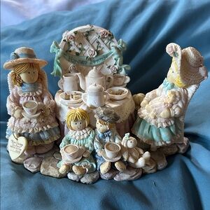 Charming Figurine Rose Garden Tea Party Theme with music box